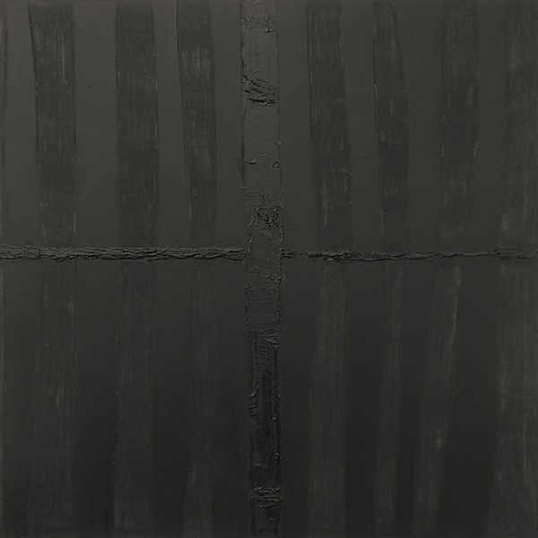 Jochen P. Heite: Komposition, o.T. [#5], 2014/15, 
Pigment gesiebt, Graphit, Ölkreide, Öl auf Leinwand, 100 x 100 cm

